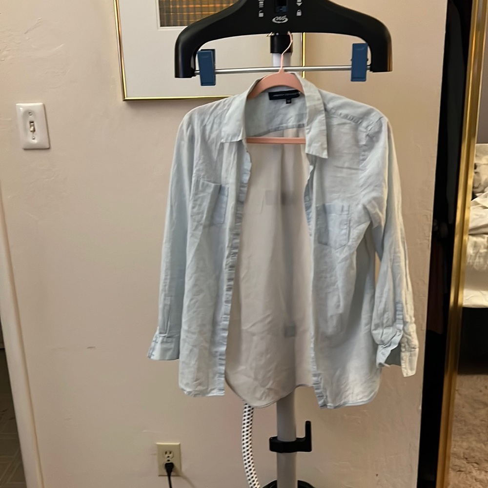 French Connection top. Linen and silk button up top. Size 10